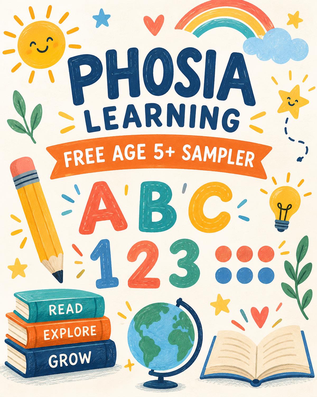 Colorful Phosia Learning Age 5+ sampler cover